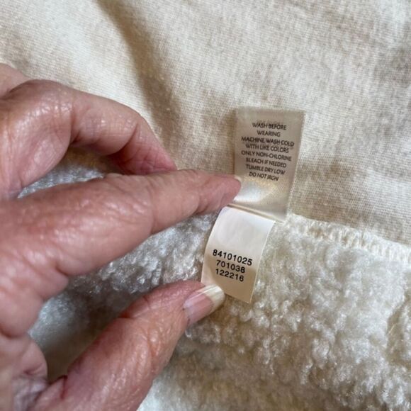 J. Jill White Fluffy Teddy Fleece Coat Jacket Polyester Full Zip Pockets Large - Picture 8 of 11